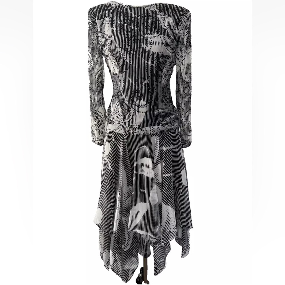 Vintage Lillie Rubin Chiffon Sequin Gown Sz 8